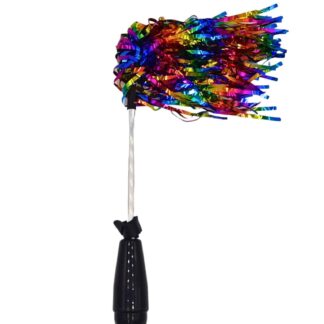 Rainbow mylar flogger that conducts electricity attached to a violet wand