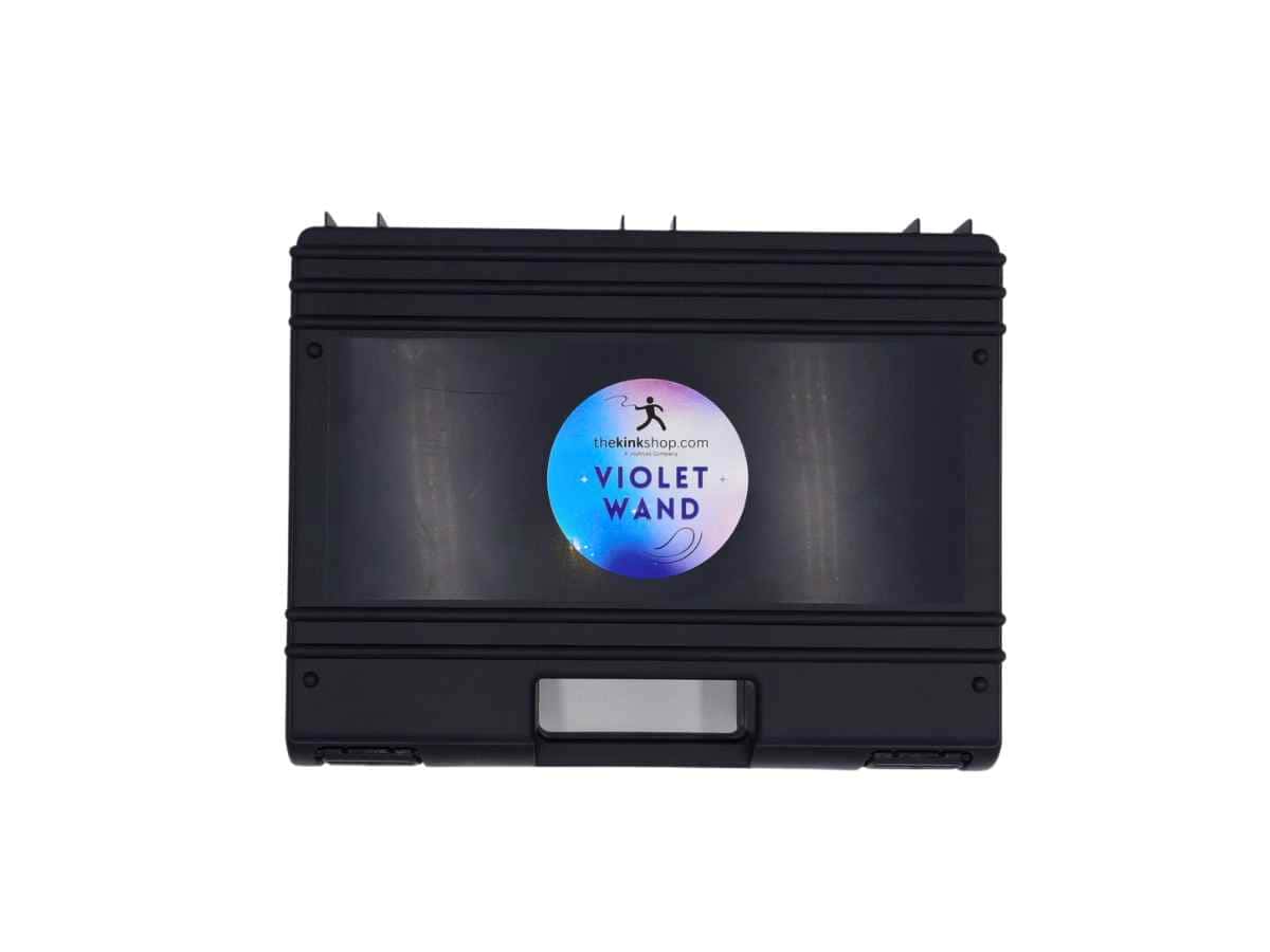 Violet Wand black carrying case with The Kink Shop's logo